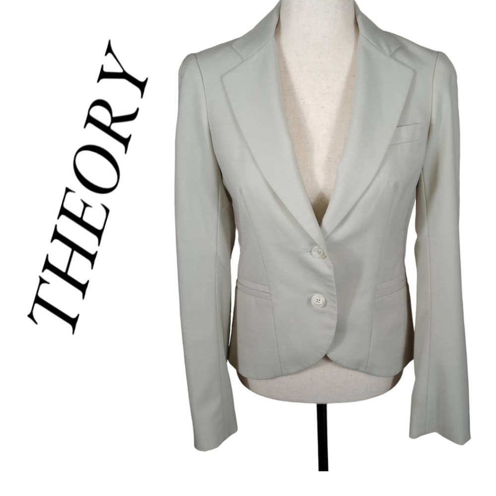 Theory Brenden Women's 6 Wool Blend  Hourglass Fitted Blazer Beige Linen Color